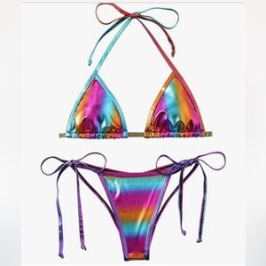 Rainbow Metallic Bikini Size Medium NWT